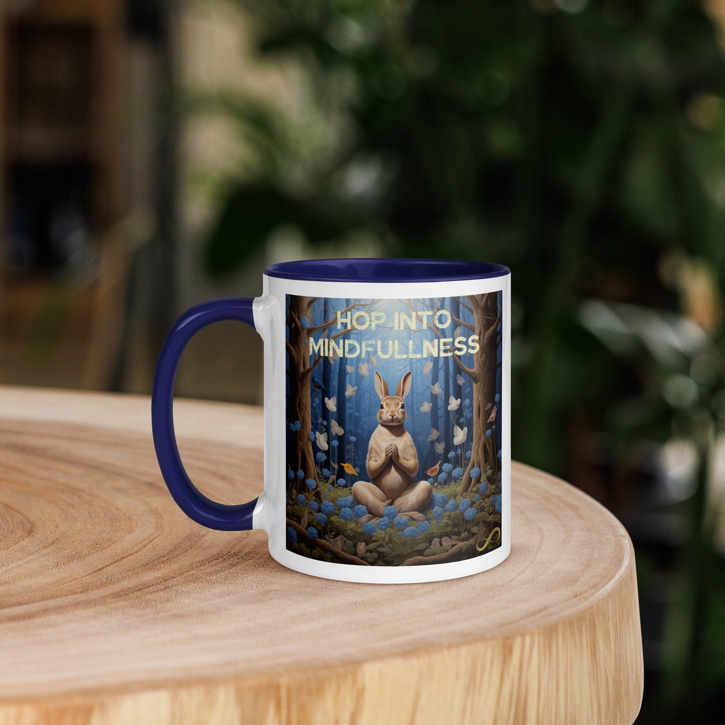 Meditating Zen Rabbit with mantra Mug with Color Inside