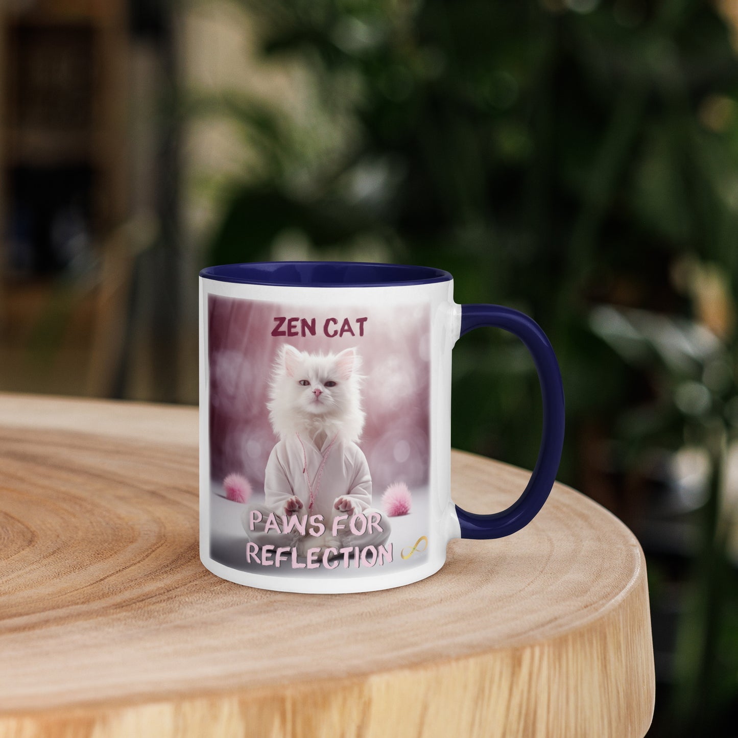 Meditating Cat with mantra Mug with Color Inside