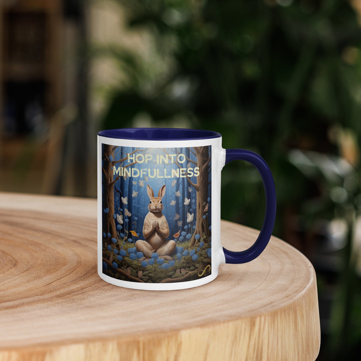 Meditating Zen Rabbit with mantra Mug with Color Inside