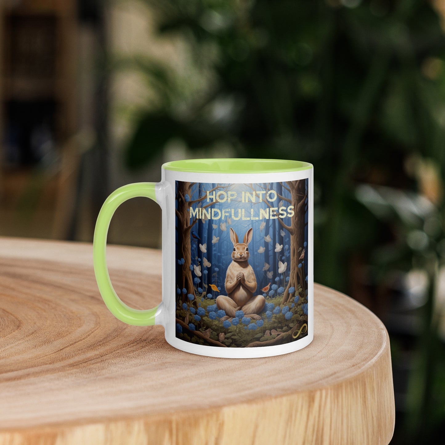 Meditating Zen Rabbit with mantra Mug with Color Inside