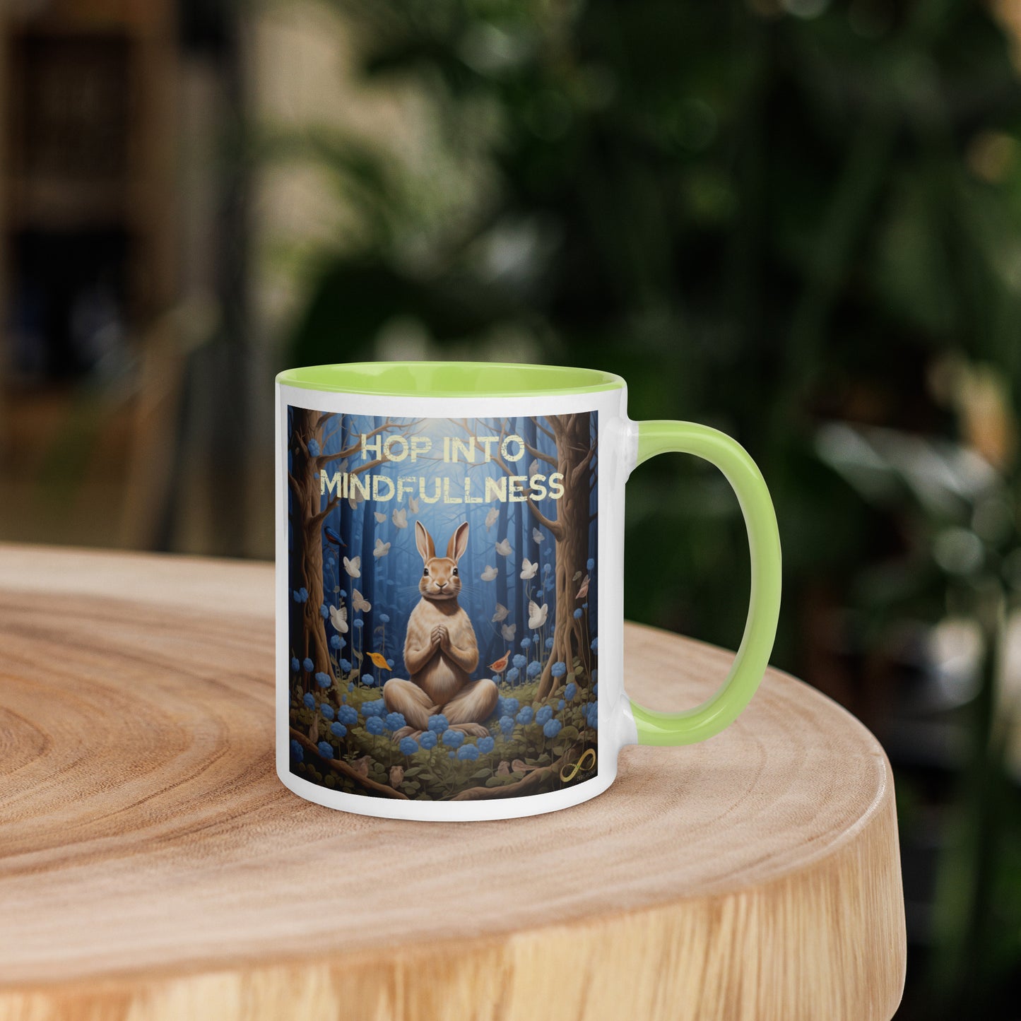 Meditating Zen Rabbit with mantra Mug with Color Inside