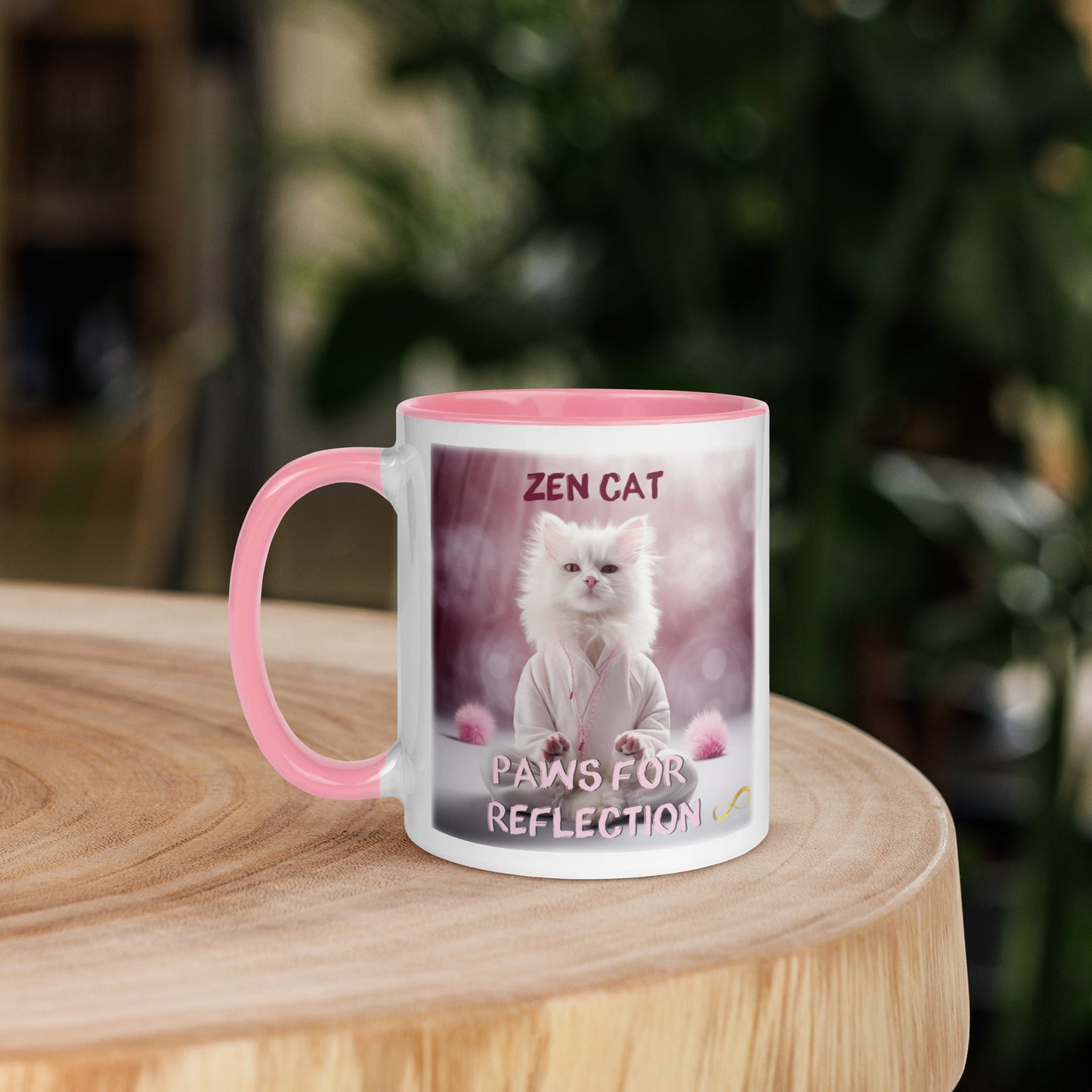 Meditating Cat with mantra Mug with Color Inside