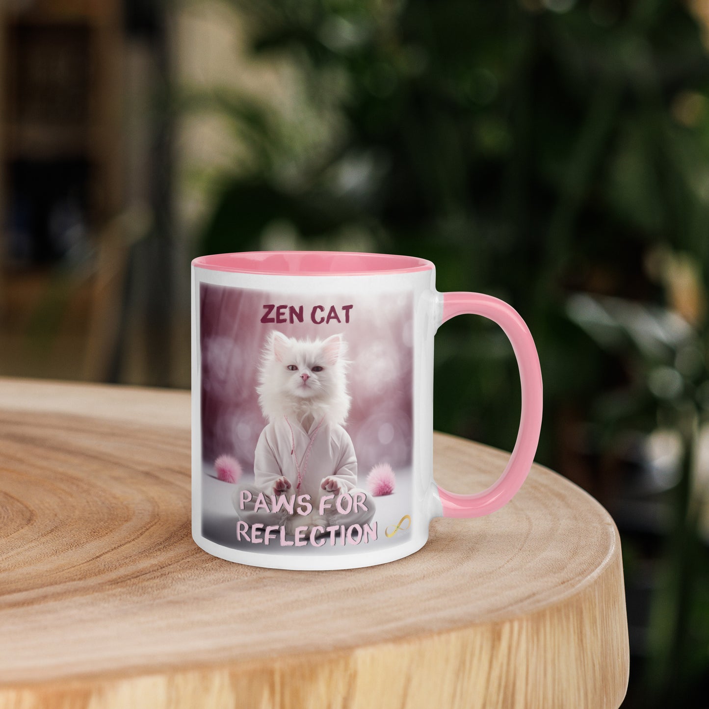 Meditating Cat with mantra Mug with Color Inside